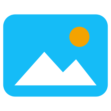Blue photo icon with mountains and an amber sun