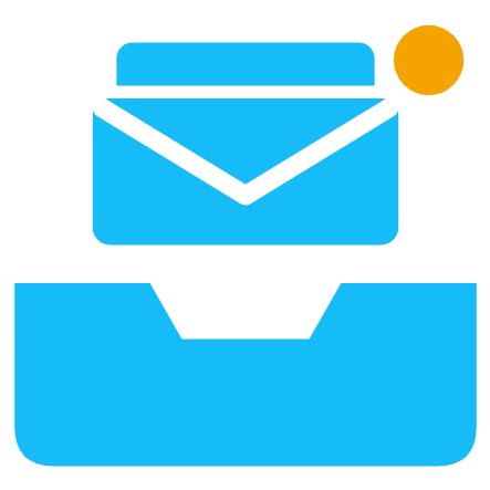Blue inbox tray icon with envelopes stacked on top