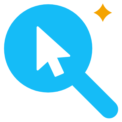 Blue search magnifier with a click cursor inside