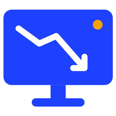 Blue monitor showing a falling line chart