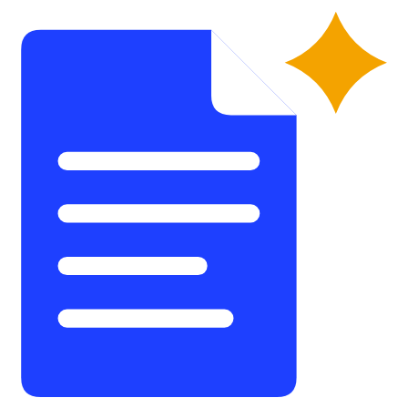 Blue document with text lines and an amber AI spark