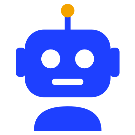 Friendly blue robot head with an amber antenna light