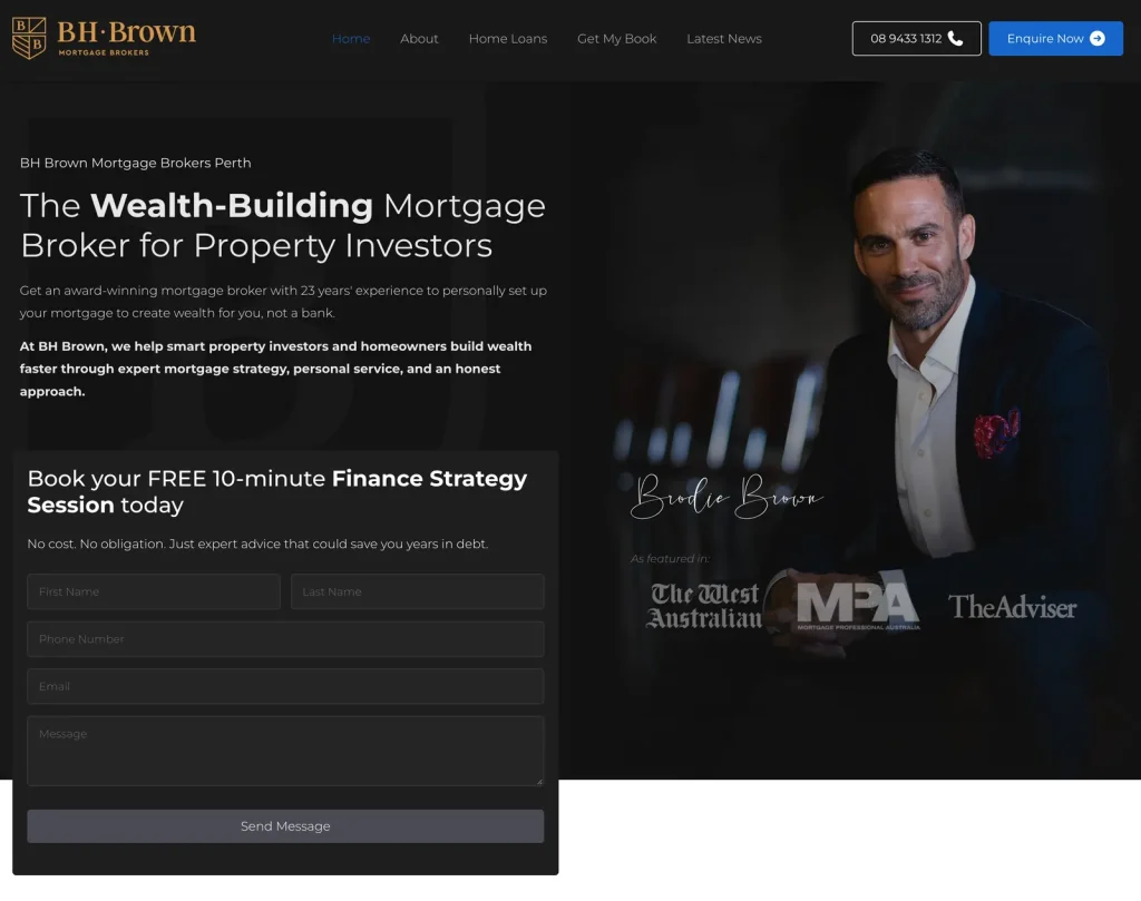 BH Brown Mortgage Brokers website home page designed by Halo Digital