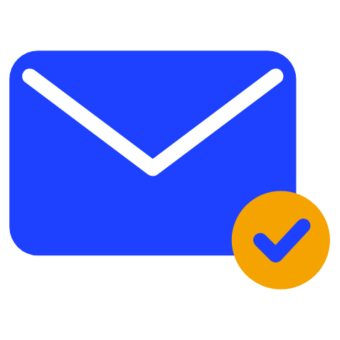 Blue envelope icon with an amber delivered tick