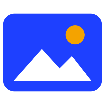 Blue photo icon with mountains and an amber sun