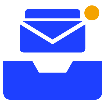 Blue inbox tray icon with envelopes stacked on top