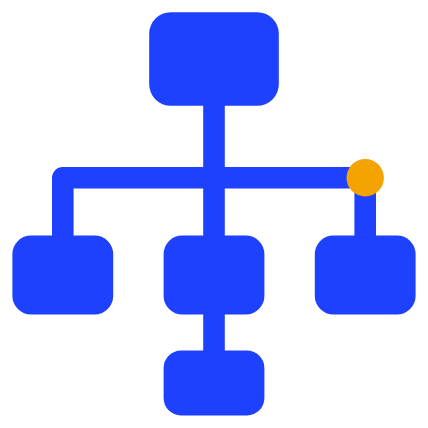 Blue sitemap tree icon of connected pages