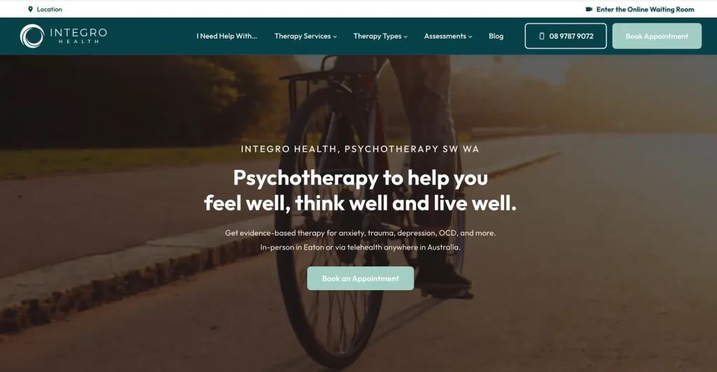 Integro Health psychotherapy website home page designed by Halo Digital