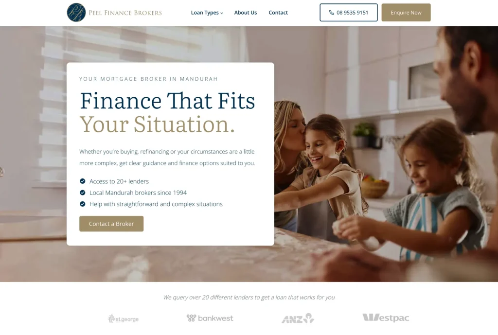 Peel Finance Brokers website home page designed by Halo Digital