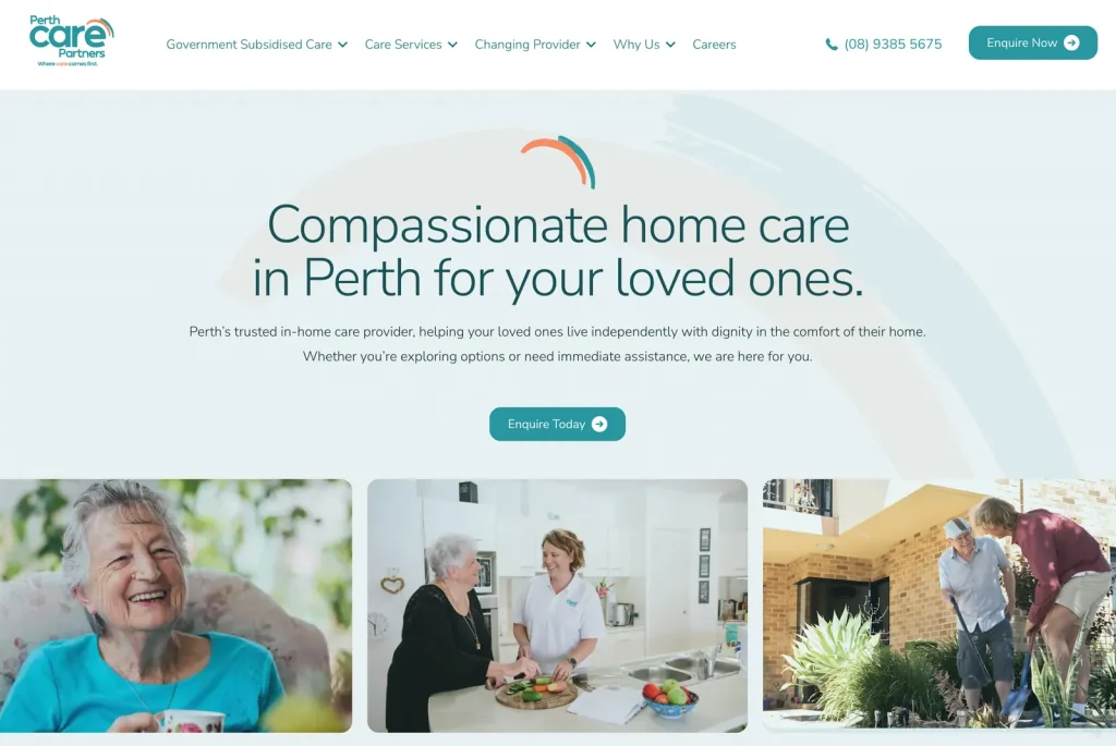 Perth Care Partners home care website designed by Halo Digital