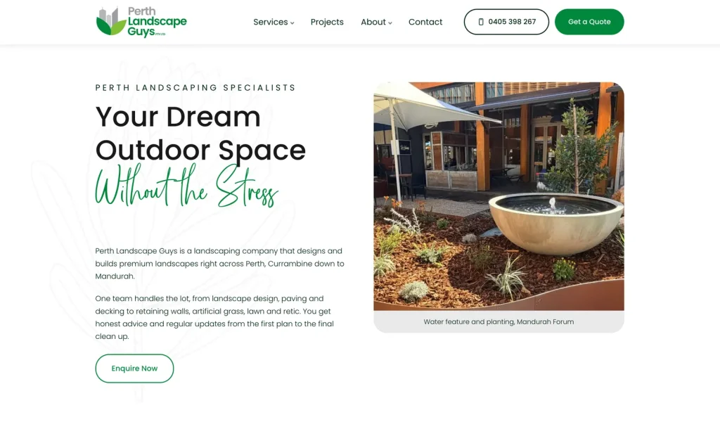 Perth Landscape Guys website home page designed by Halo Digital