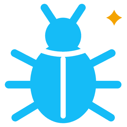 Blue bug icon with a yellow spark, representing a software vulnerability