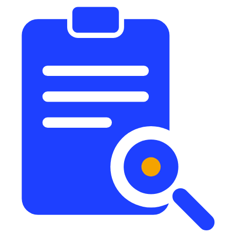 Blue clipboard with a magnifier