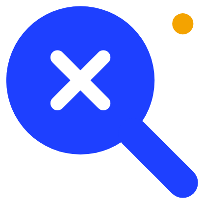Blue search magnifier with a white cross inside