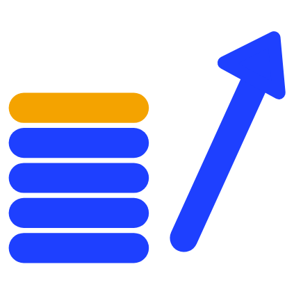 Blue stack of coins with a rising arrow