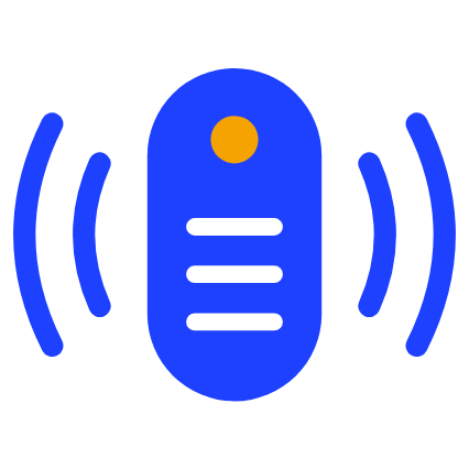 Blue smart speaker with sound waves
