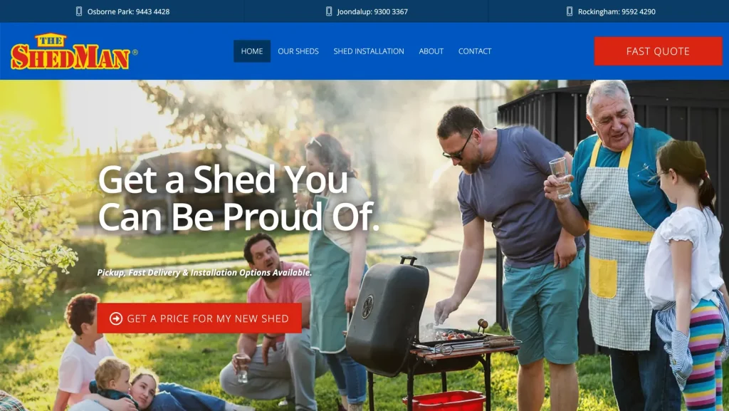 The Shed Man website home page designed by Halo Digital
