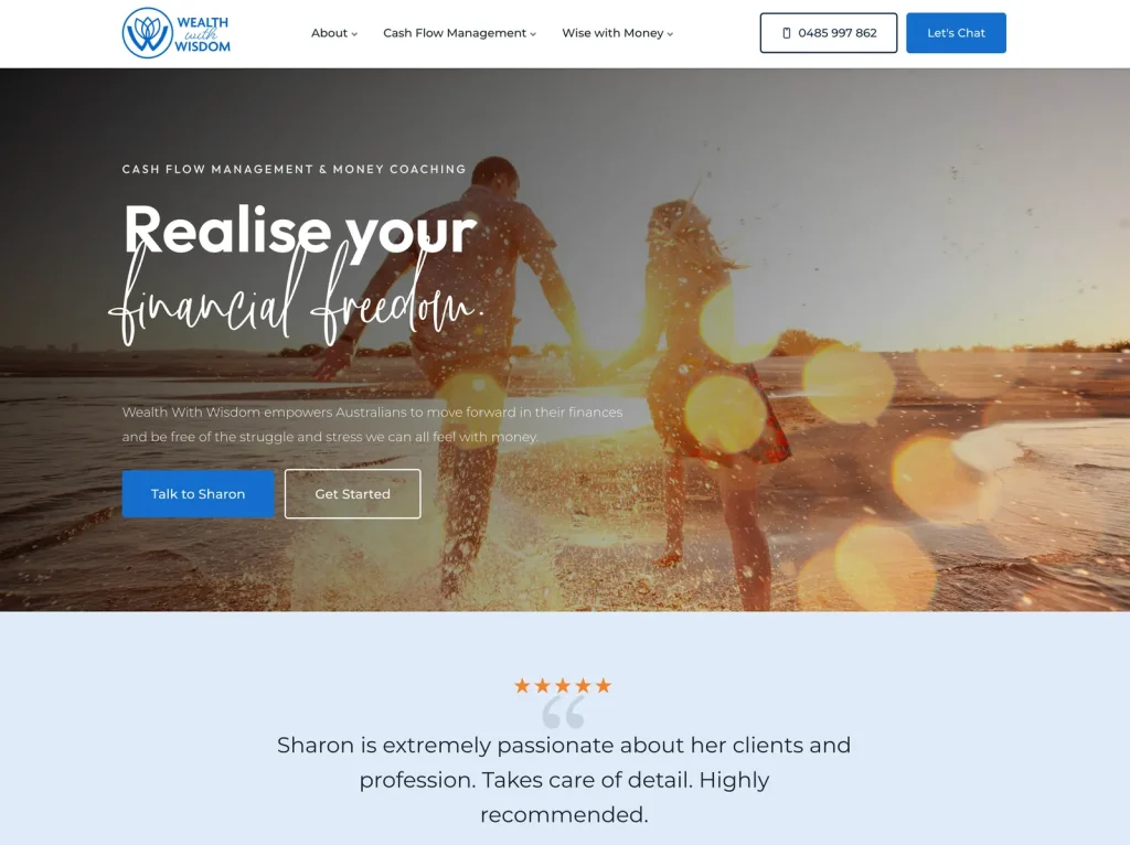 Wealth with Wisdom website home page designed by Halo Digital