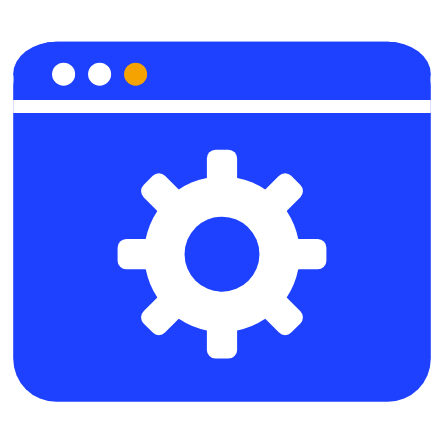 Blue browser window icon with a settings gear